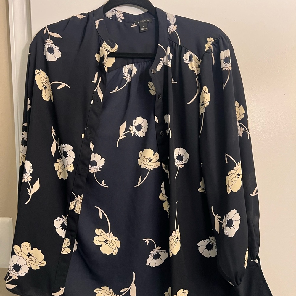 NWOT Navy and Cream Women's Top